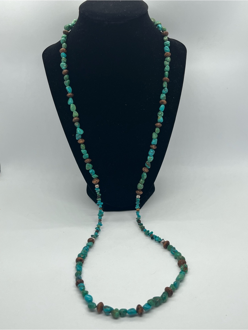 Vintage Peyote Bird Sterling Silver Turquoise Bead 36 Inch Necklace